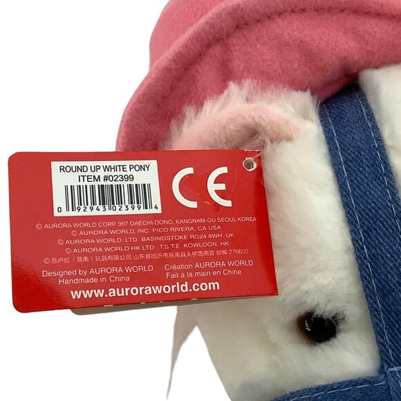 Round Up White Pony Plush Toy Aurora Pink Cowboy Hat Western Rodeo Pink 9” NWT - Picture 3 of 8